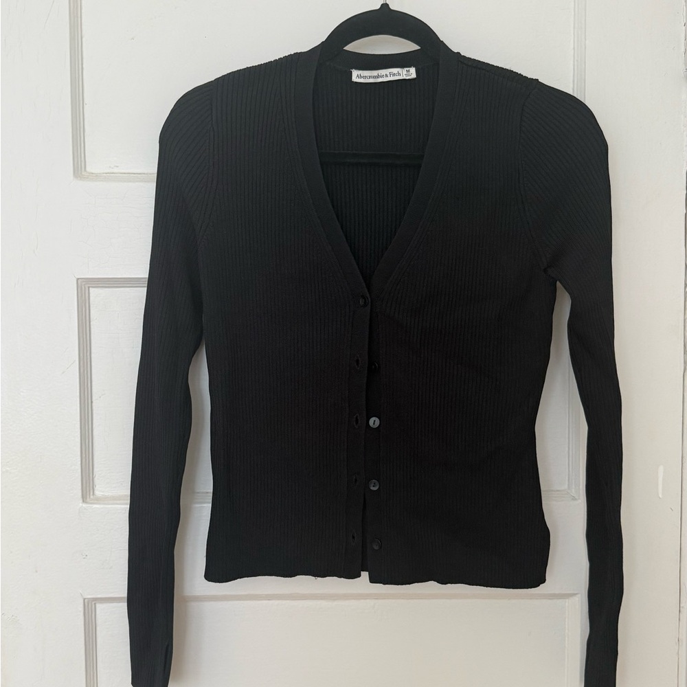 Abercrombie Glossy Slim Black Ribbed Cardigan